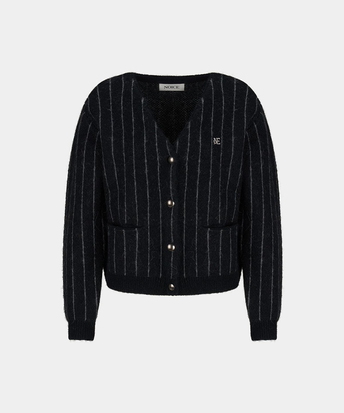 노이스(NOICE) W STRIPE MOHAIR KNIT CARDIGAN - BLACK