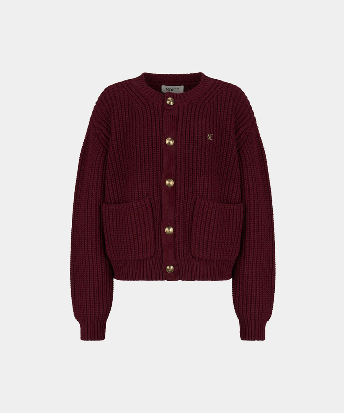 노이스(NOICE) W HEAVY-GAUGE WOOL-BLEND CARDIGAN - WINE