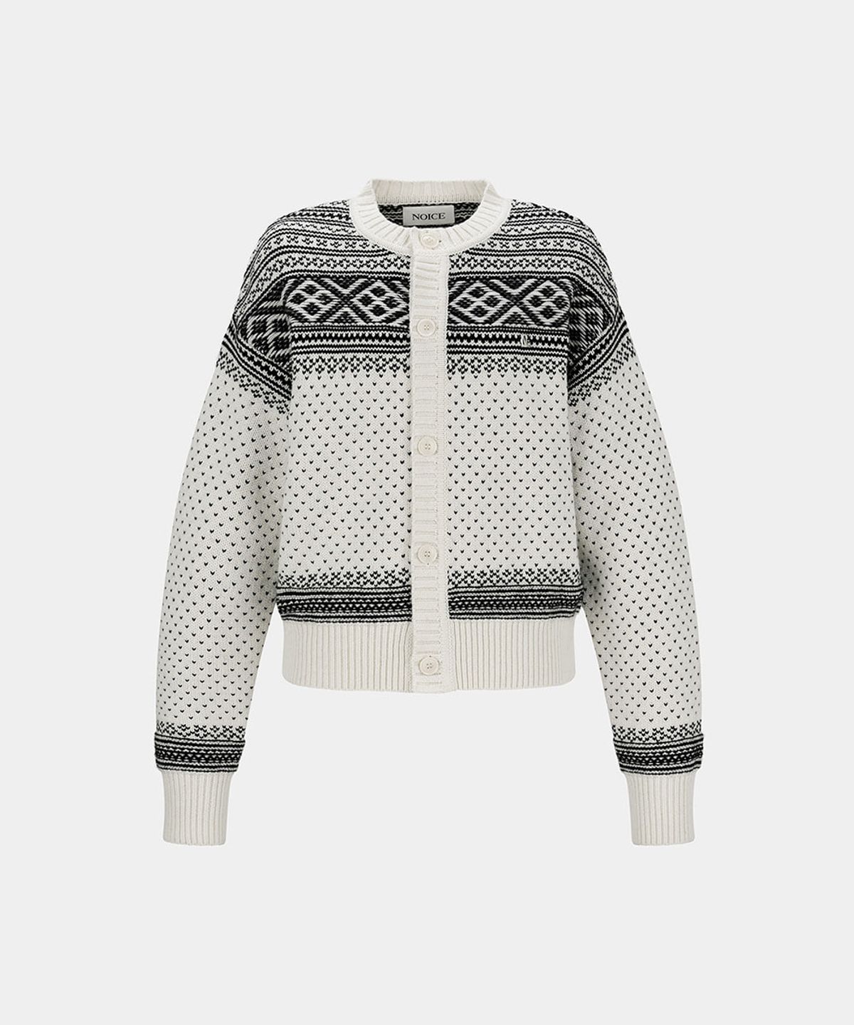 노이스(NOICE) W NORDIC WOOL-BLEND KNIT CARDIGAN - IVORY