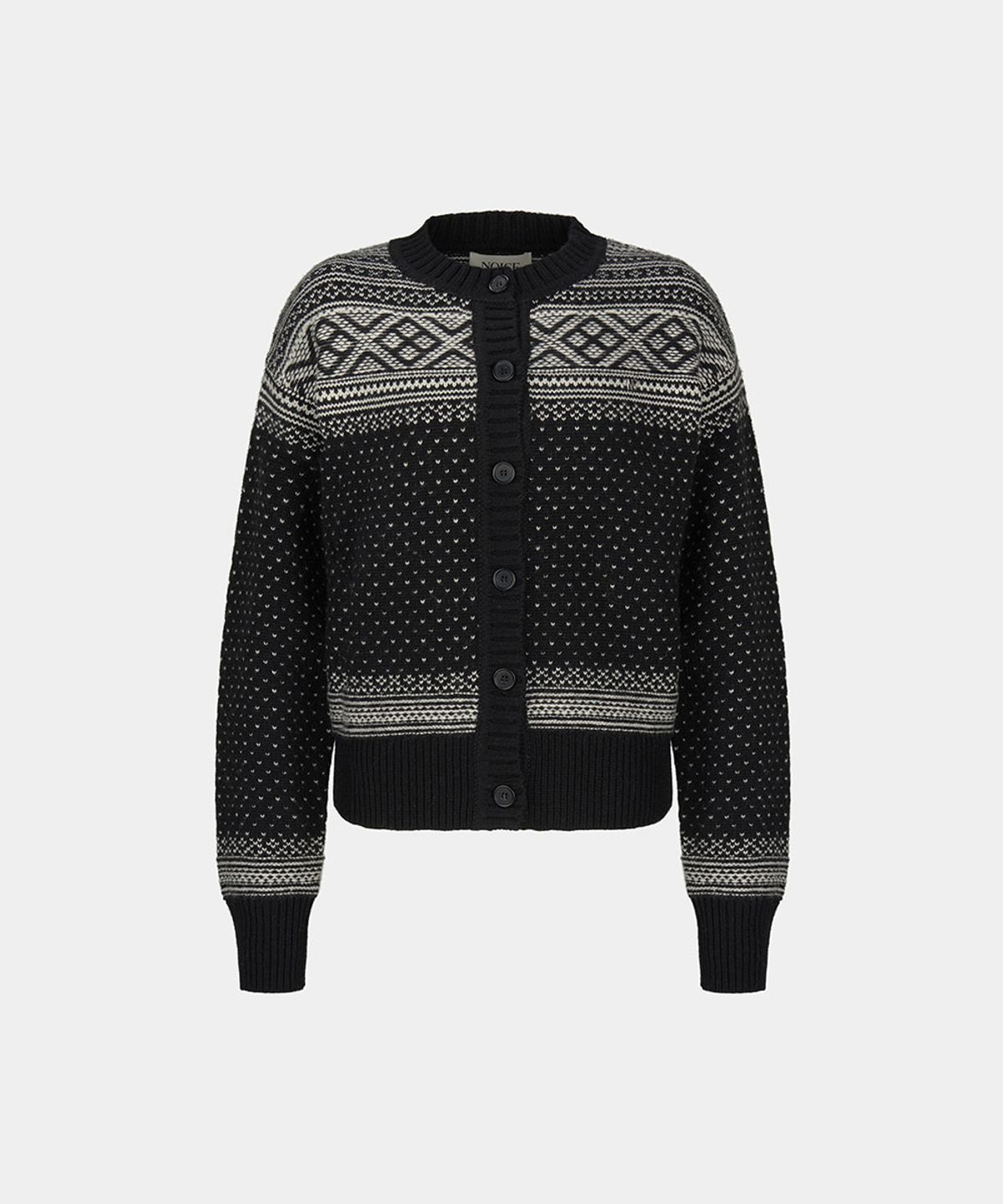 노이스(NOICE) W NORDIC WOOL-BLEND KNIT CARDIGAN - BLACK