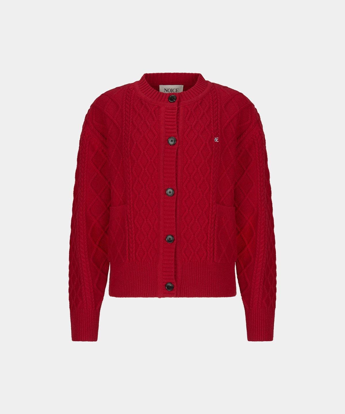 노이스(NOICE) W CABLE WOOL-BLEND KNIT CARDIGAN - RED