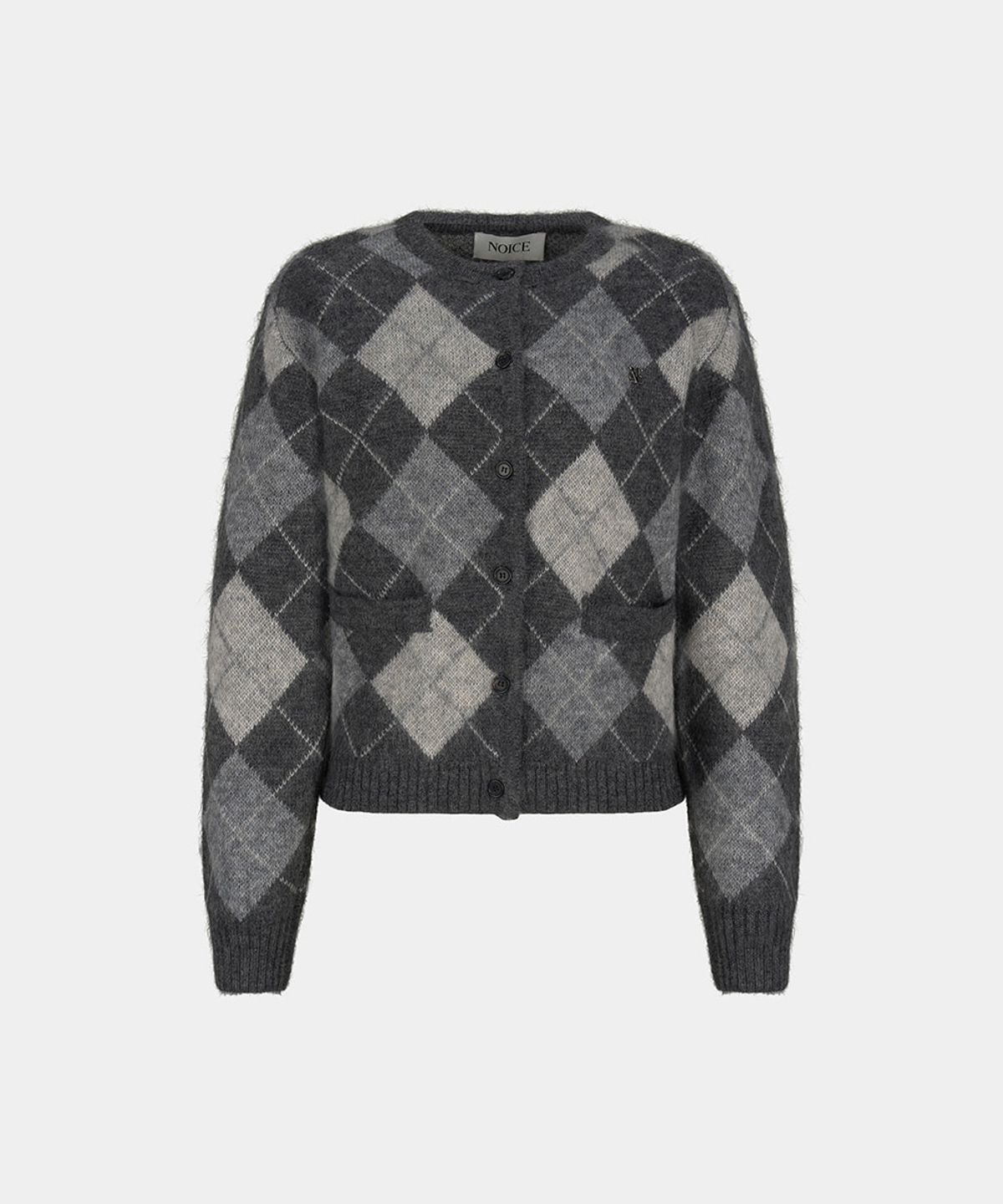 노이스(NOICE) W ARGYLE MOHAIR KNIT CARDIGAN - GRAY