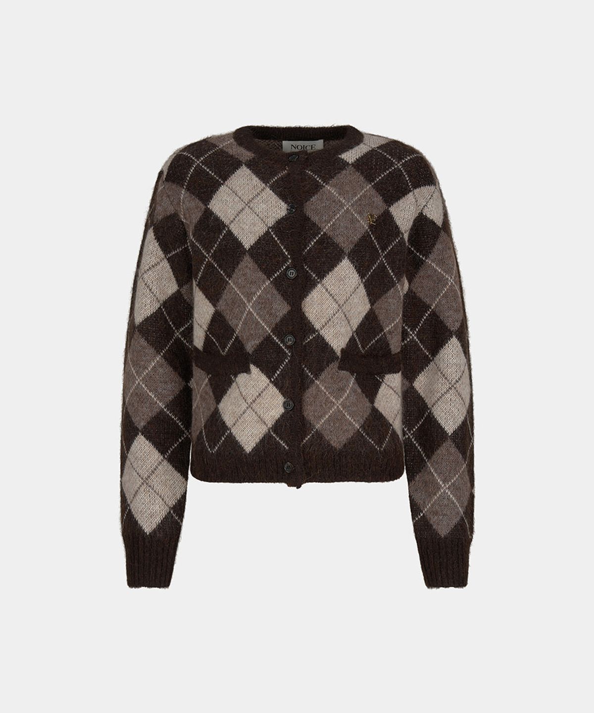 노이스(NOICE) W ARGYLE MOHAIR KNIT CARDIGAN - BROWN