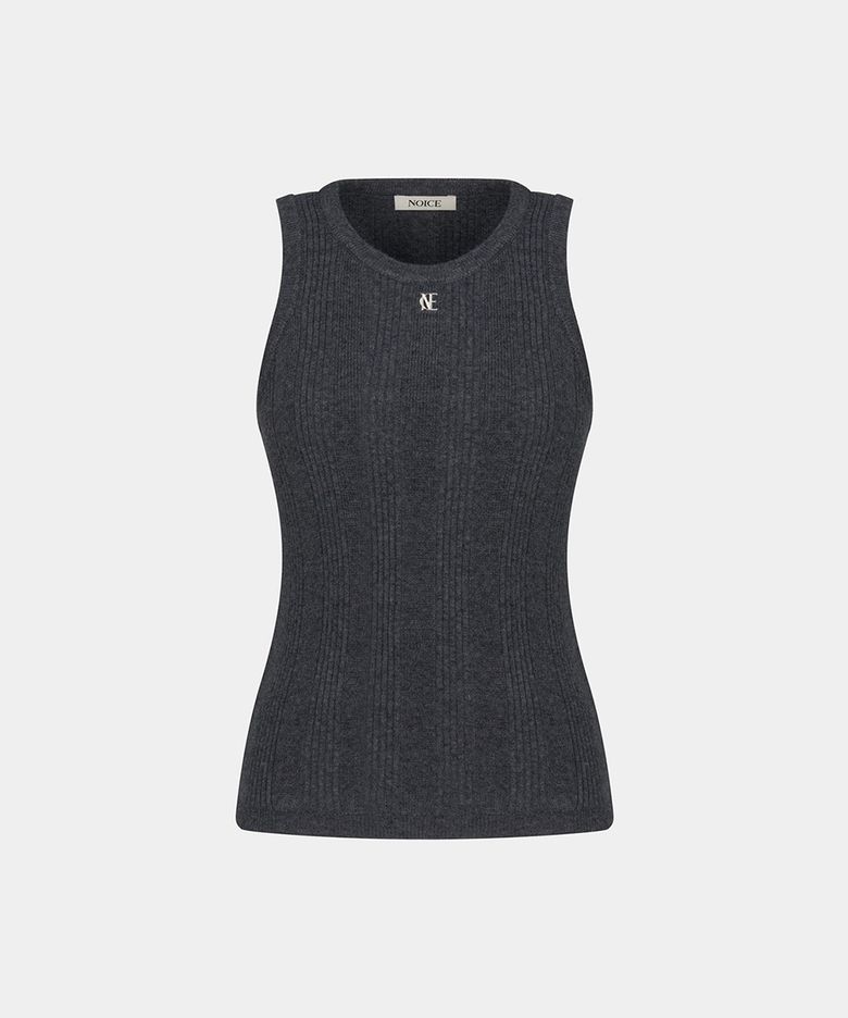 W RIBBED KNIT SLEEVELESS - CHARCOAL
