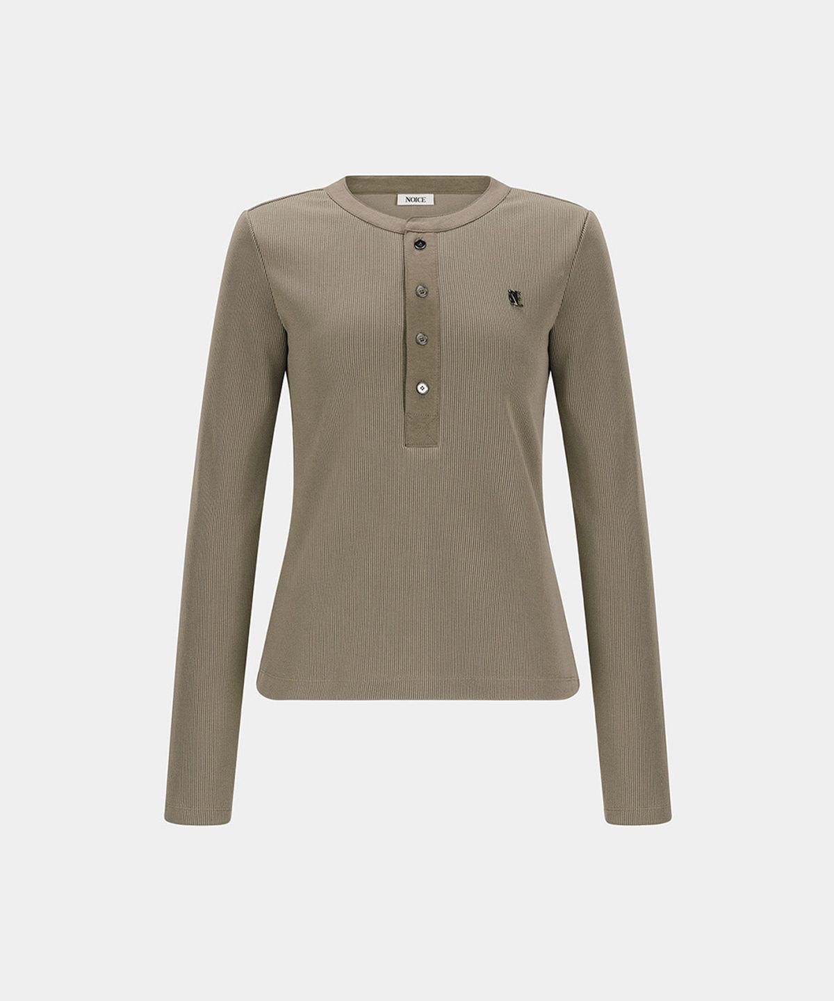 노이스(NOICE) W WASHED RIBBED HENLEY NECK T-SHIRT - TAUPE