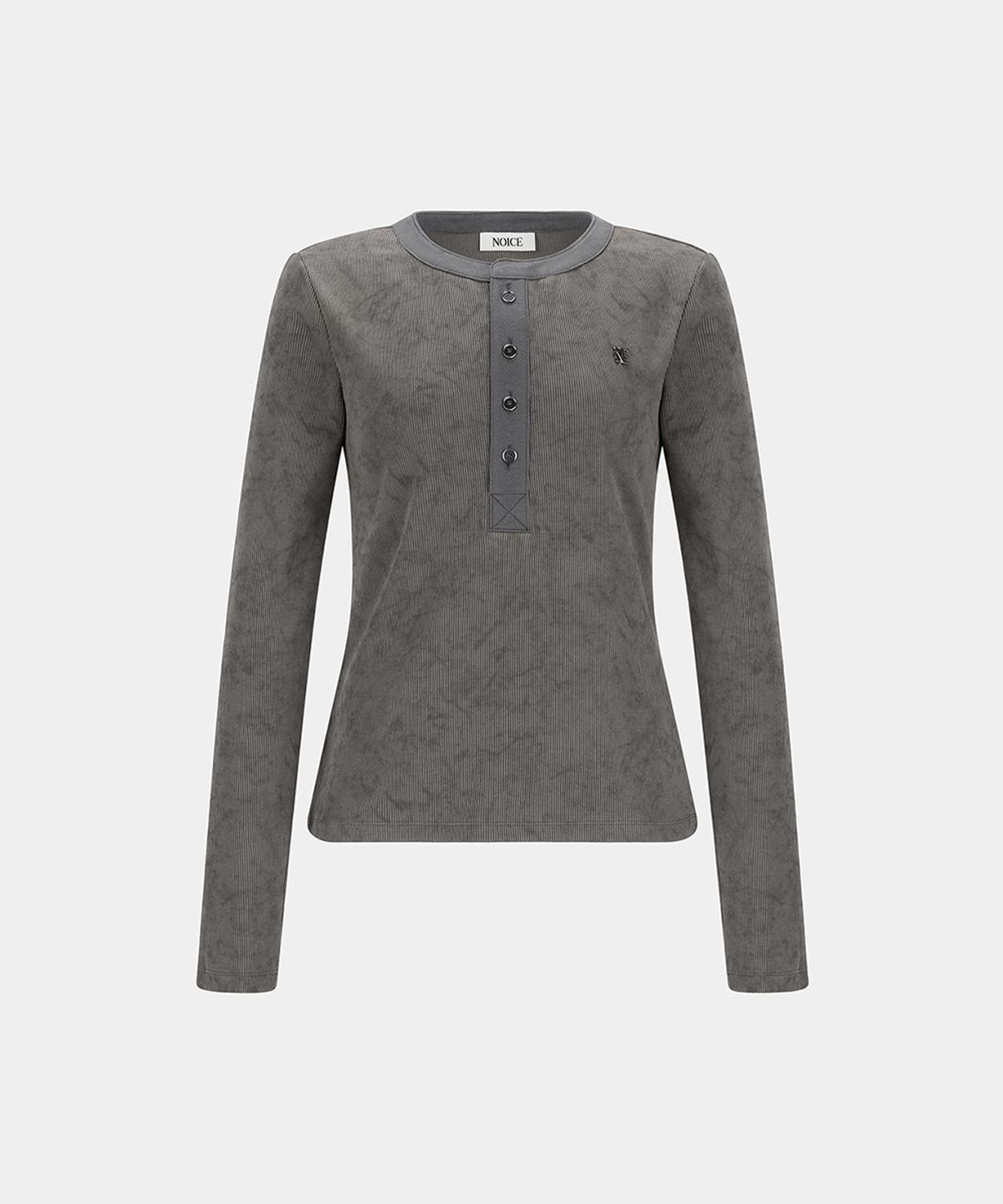 노이스(NOICE) W WASHED RIBBED HENLEY NECK T-SHIRT - GRAY