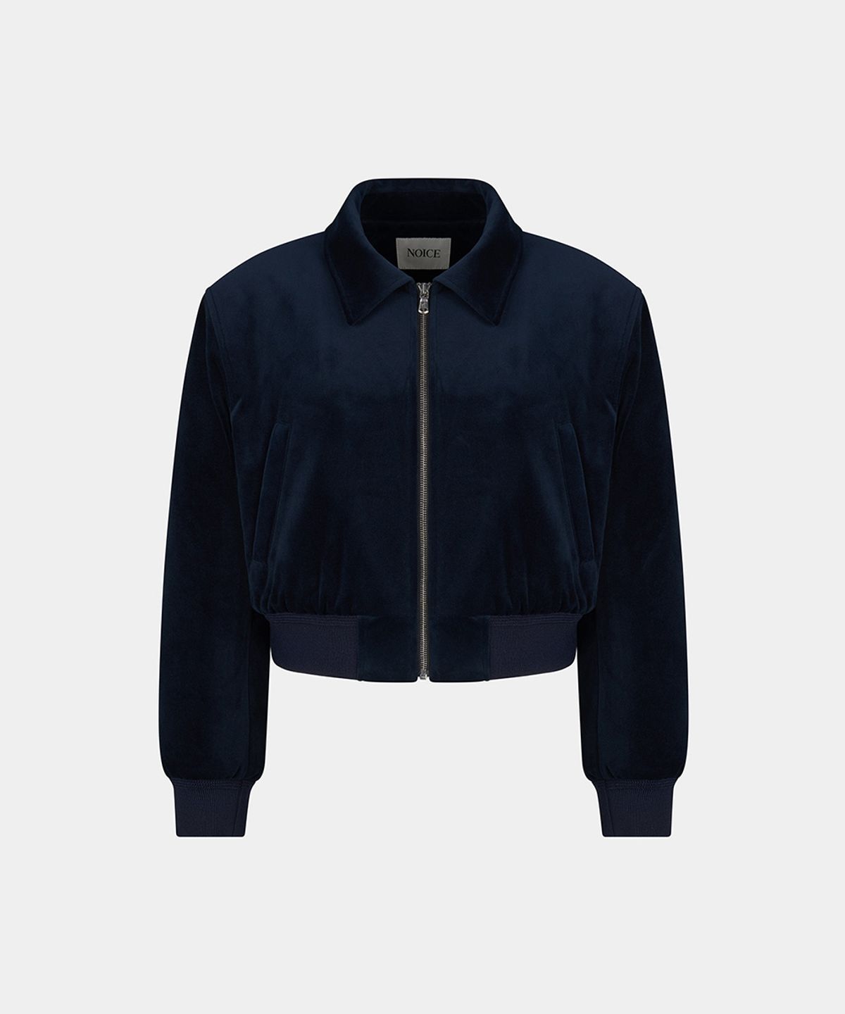 노이스(NOICE) W COLLARED VELVET BOMBER - DARK NAVY