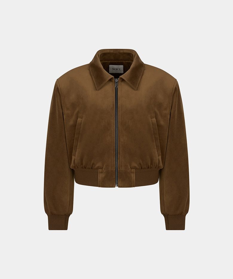 W COLLARED VELVET BOMBER - CAMEL