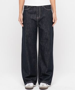 우먼즈 세미 와이드 워싱  데님팬츠[딥블루인디고]