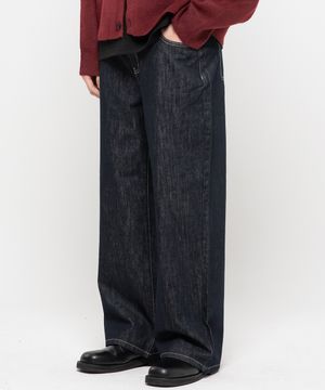 논페이드 베이직 세미 와이드 코튼 데님팬츠[딥블루인디고]