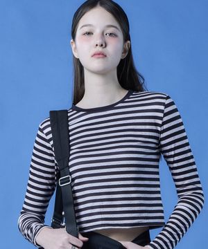 텐션 크롭 스트라이프 베이직 긴팔티셔츠 이너 [BLACK] KGL.