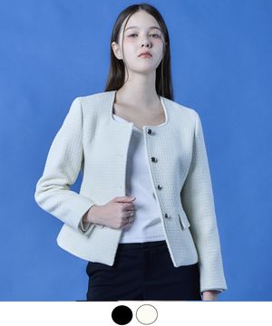 베이직 미디 라운드 스퀘어넥 하객룩 트위드 자켓 [2colors] 624