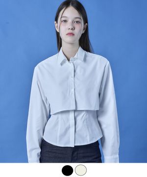 미디 크롭 레이어드 셋업 슬림 긴팔 셔츠 [2colors] 긴팔티 ver.