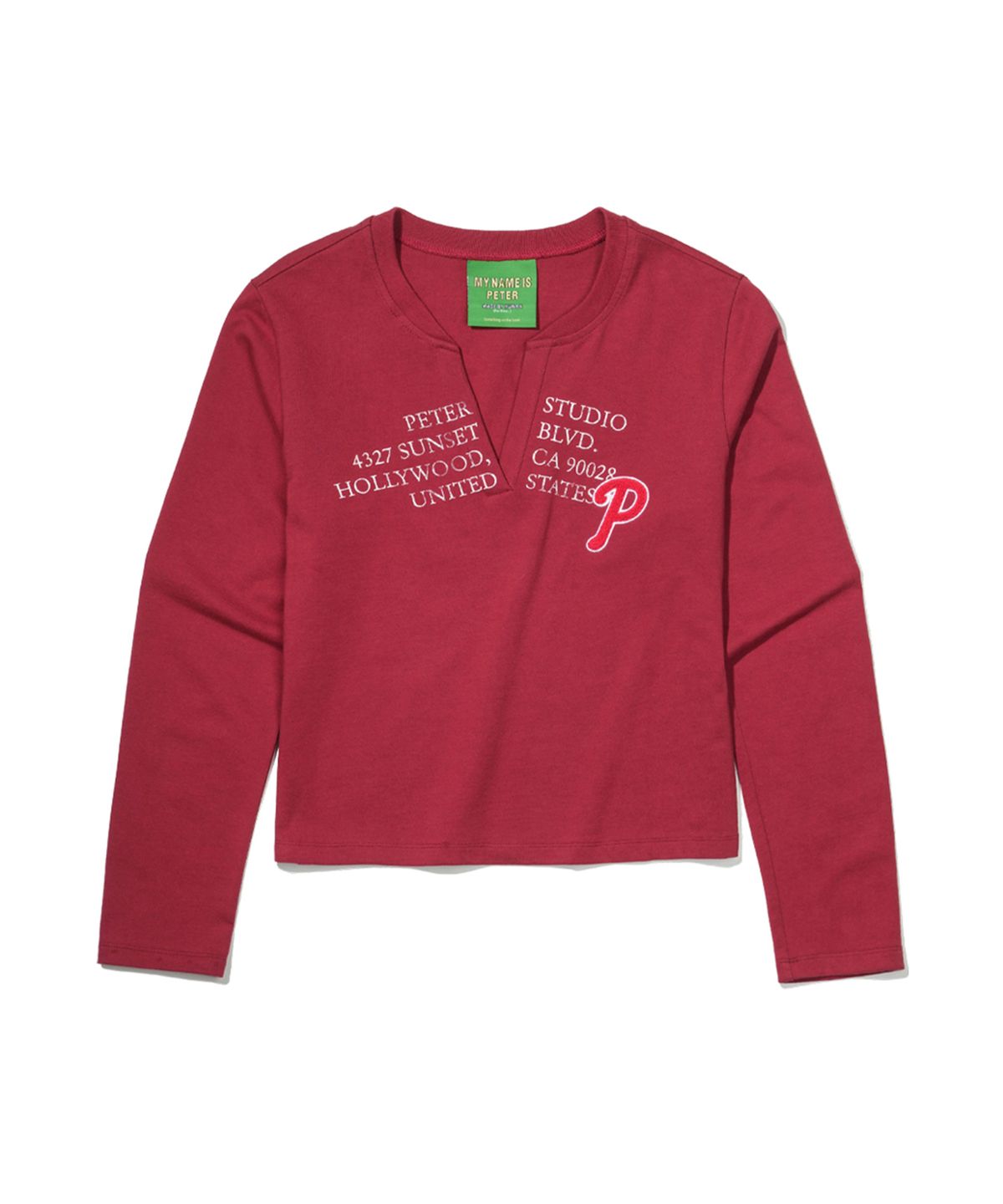 마이네임이즈피터(MYNAMEISPETER) (W) PETER V-NECK LONG SLEEVE T-SHIRT - BURGUNDY