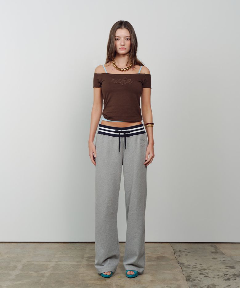 CONTRAST RIB WAIST SWEAT PANTS MELANGEGRAY