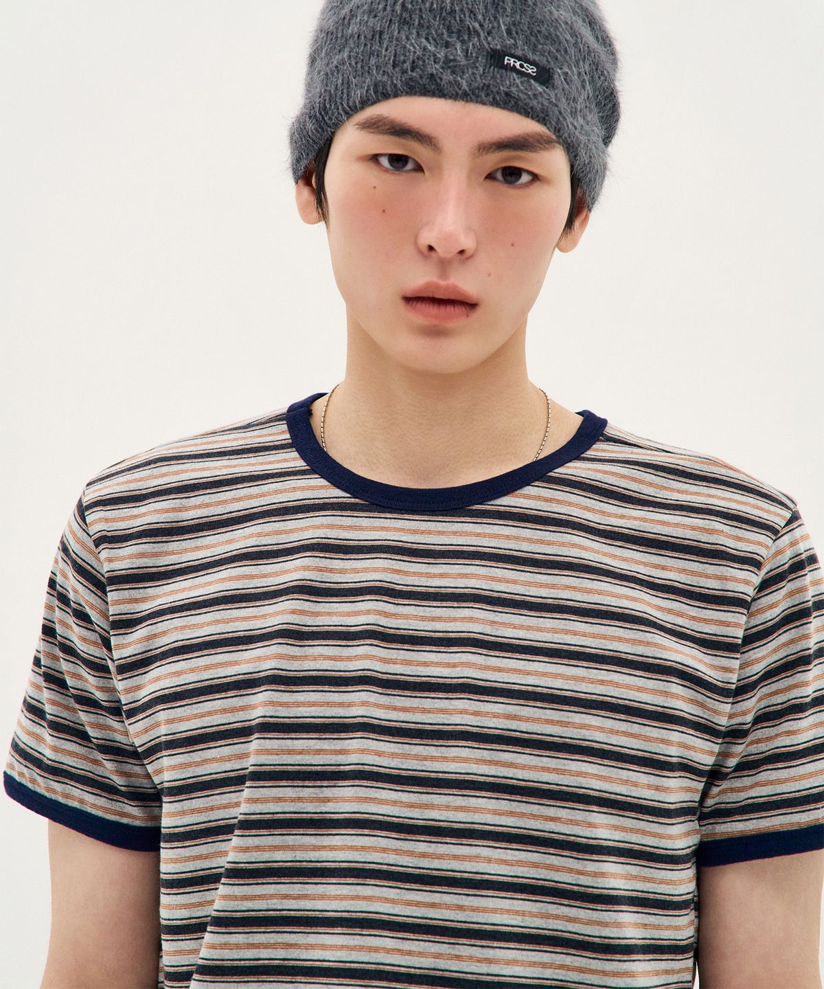 피알씨에스에스(PRCSS) Stripe Short-Sleeve Ringer Tee - Brown