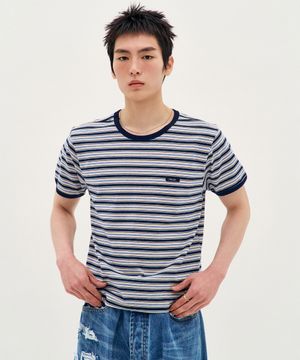 Stripe Short-Sleeve Ringer Tee - Navy