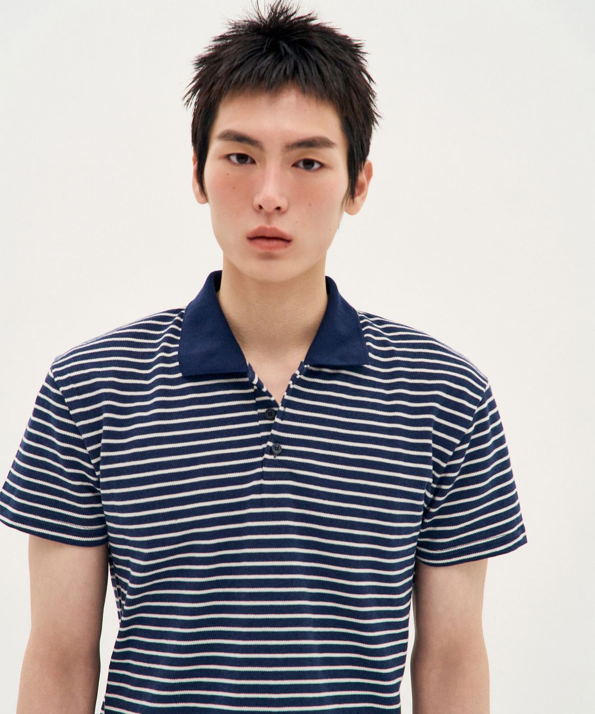 피알씨에스에스(PRCSS) Stripe PK Short-Sleeve - Navy