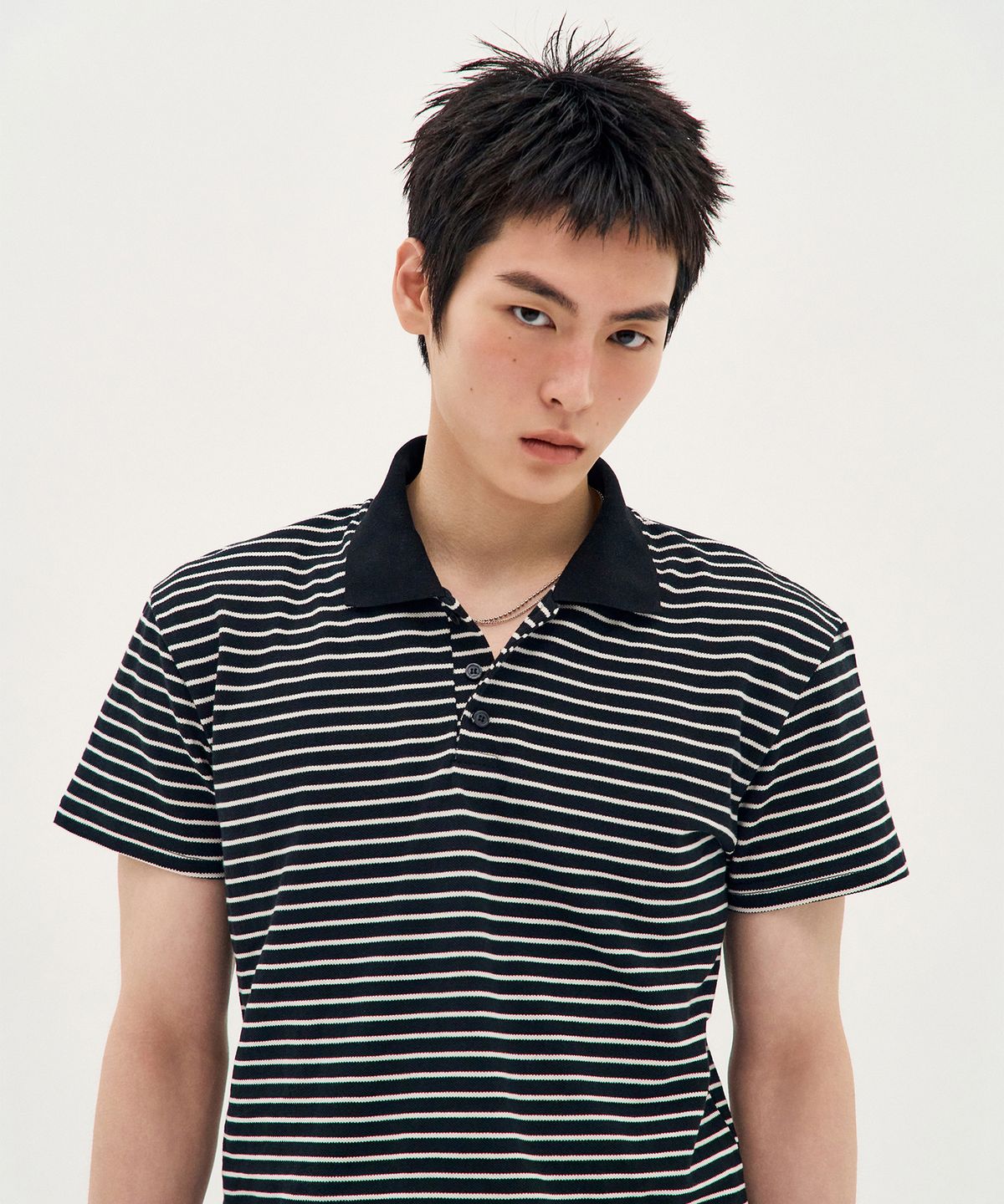 피알씨에스에스(PRCSS) Stripe PK Short-Sleeve - Black