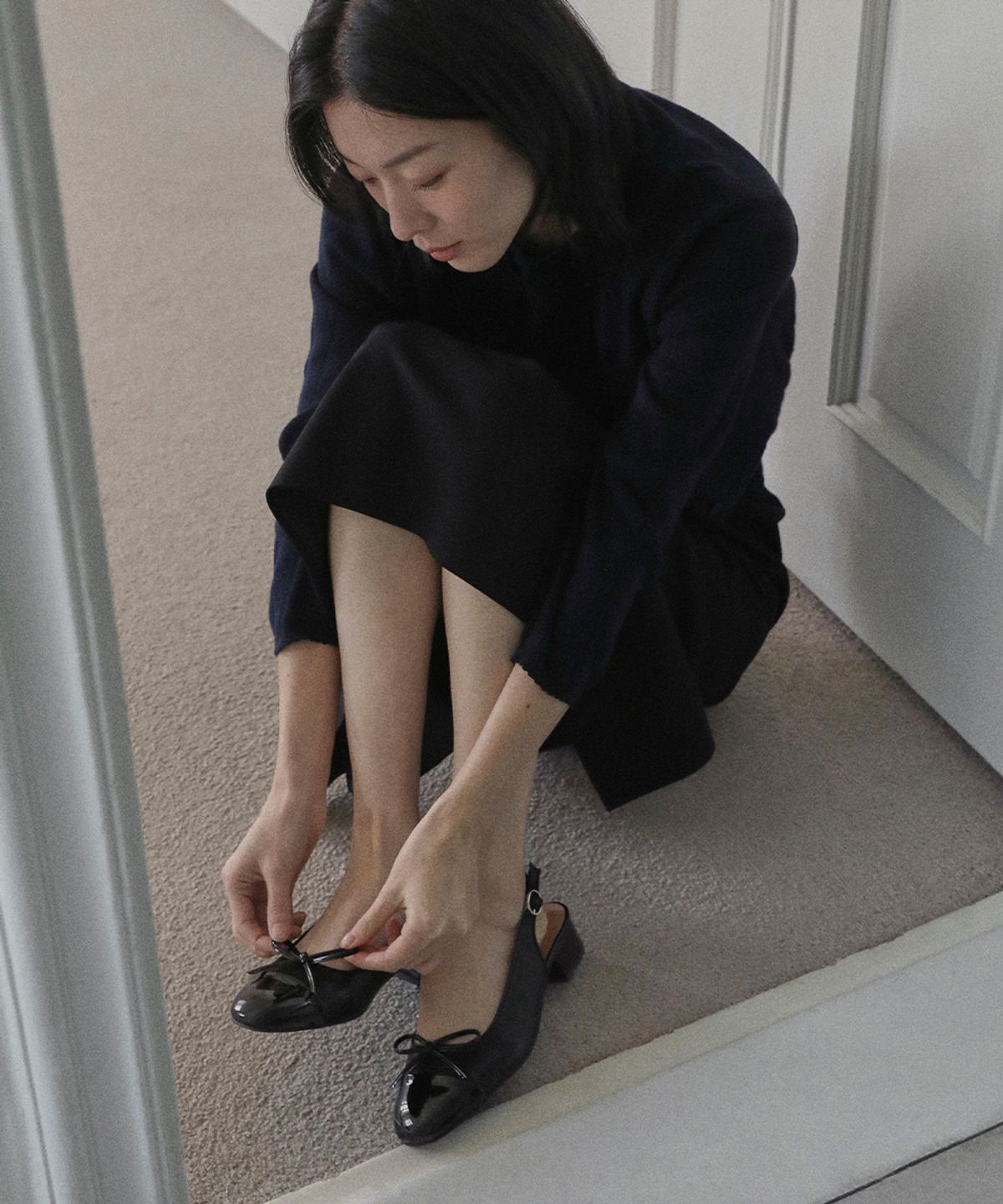사뿐(SAPPUN) 아르벨 리본 슬링백 플랫슈즈 (3cm)