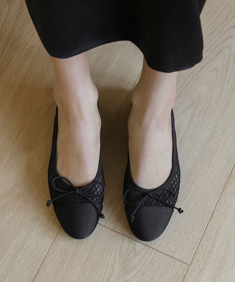 베네사 메쉬 리본 플랫슈즈 (1cm)