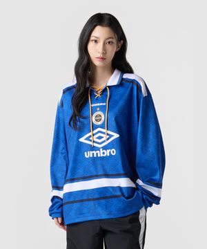 레이스업 메쉬 긴팔 티셔츠 블루 UR121CRL32