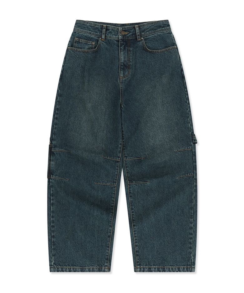 POCKET CARPENTER CURVED DENIM PANTS - BLUE