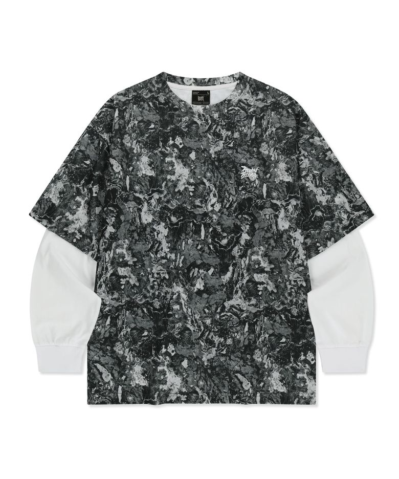 EARTH PATTERN LAYERED TEE - GREY