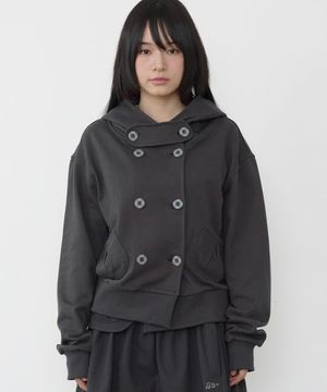 더블 버튼 후드 자켓 [차콜]