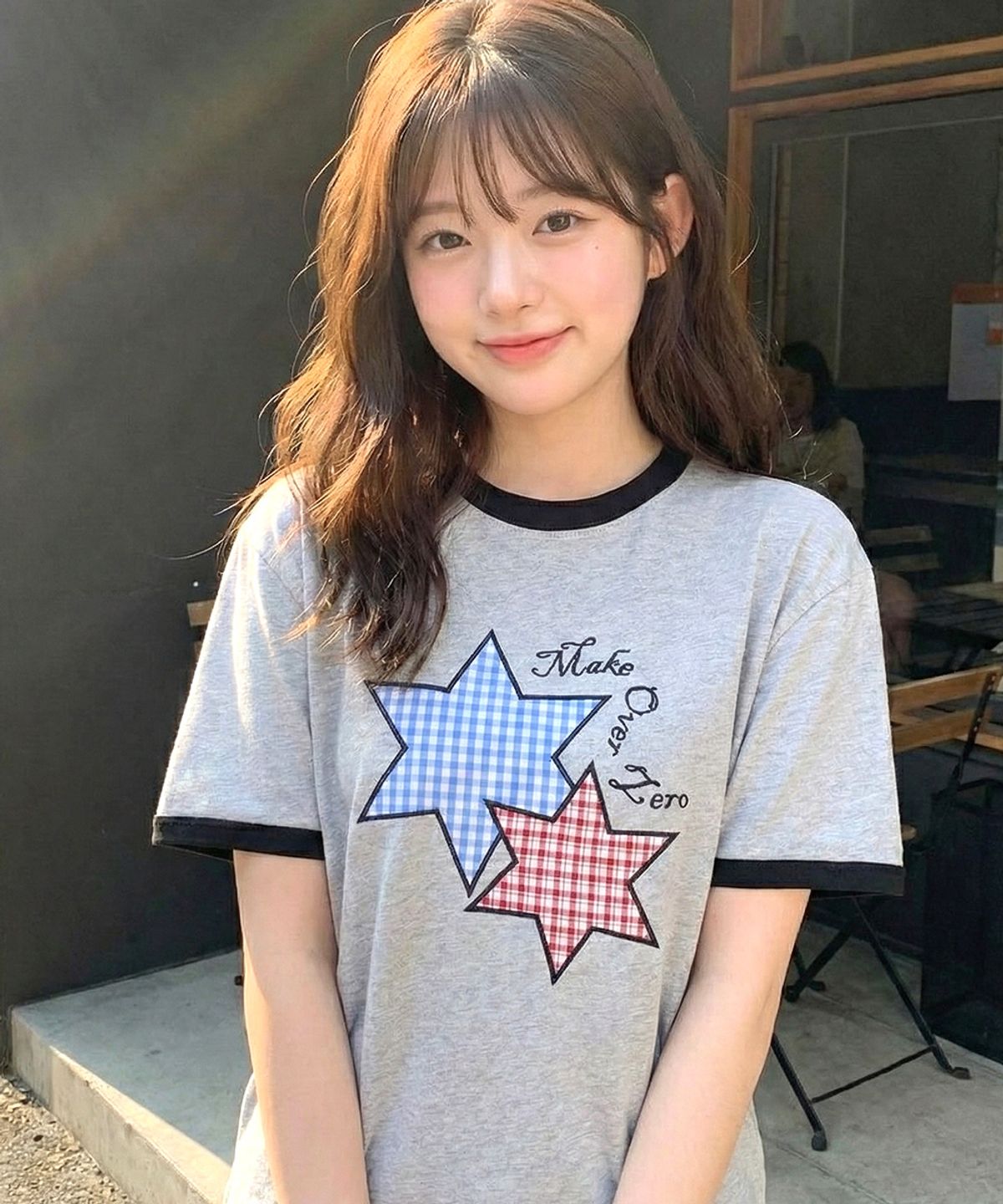 모즈모즈(MOZMOZ) 스타패치 2type 링거 반팔 티셔츠 2color