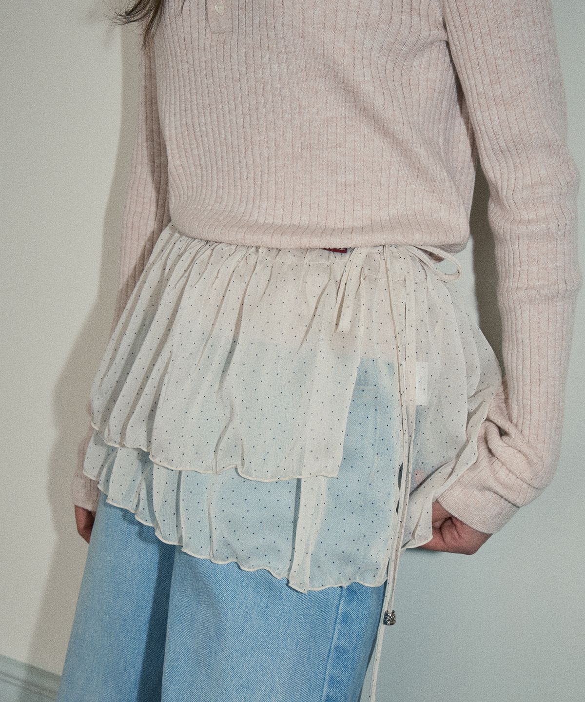 아우어노스텔지아(OURNOSTALGIA) Dot shirring wrap skirt_2color(O26ACC03)