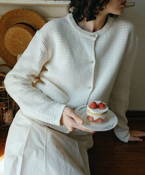 자가드 트위드 가디건_아이보리