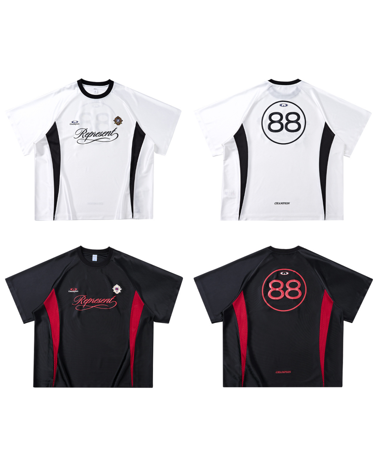 버튼서울(BUTTON SEOUL) 엠보 로고 벤틸레이션 래글런 풋볼 저지 티셔츠(BLACK/WHITE)