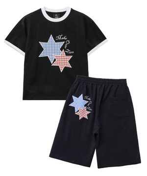 [SET] 스타패치 2type 링거 반팔티셔츠+버뮤다 사이드턱 트레이닝 팬츠