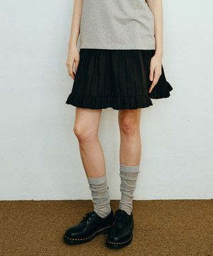 자카드 미니 티어드 스커트_블랙
