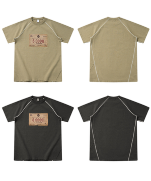 레이스 비브 래글런 오버로크 스티칭 러닝 티셔츠(BLACK/BEIGE)