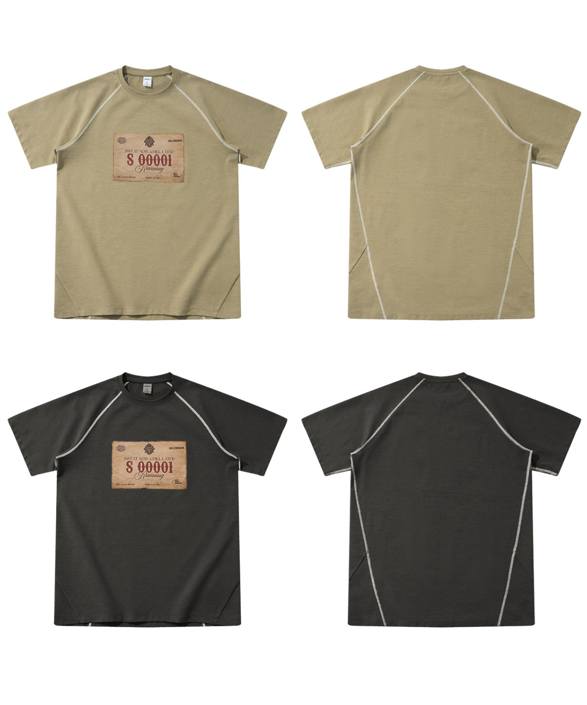 버튼서울(BUTTON SEOUL) 레이스 비브 래글런 오버로크 스티칭 러닝 티셔츠(BLACK/BEIGE)