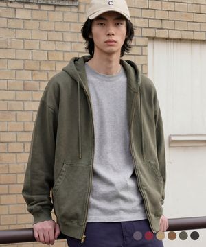 피그먼트 크롭 투 파인더 후드집업 모스그린 JUHD4742