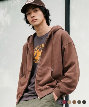 피그먼트 크롭 투 파인더 후드집업 카멜브라운 JUHD4742