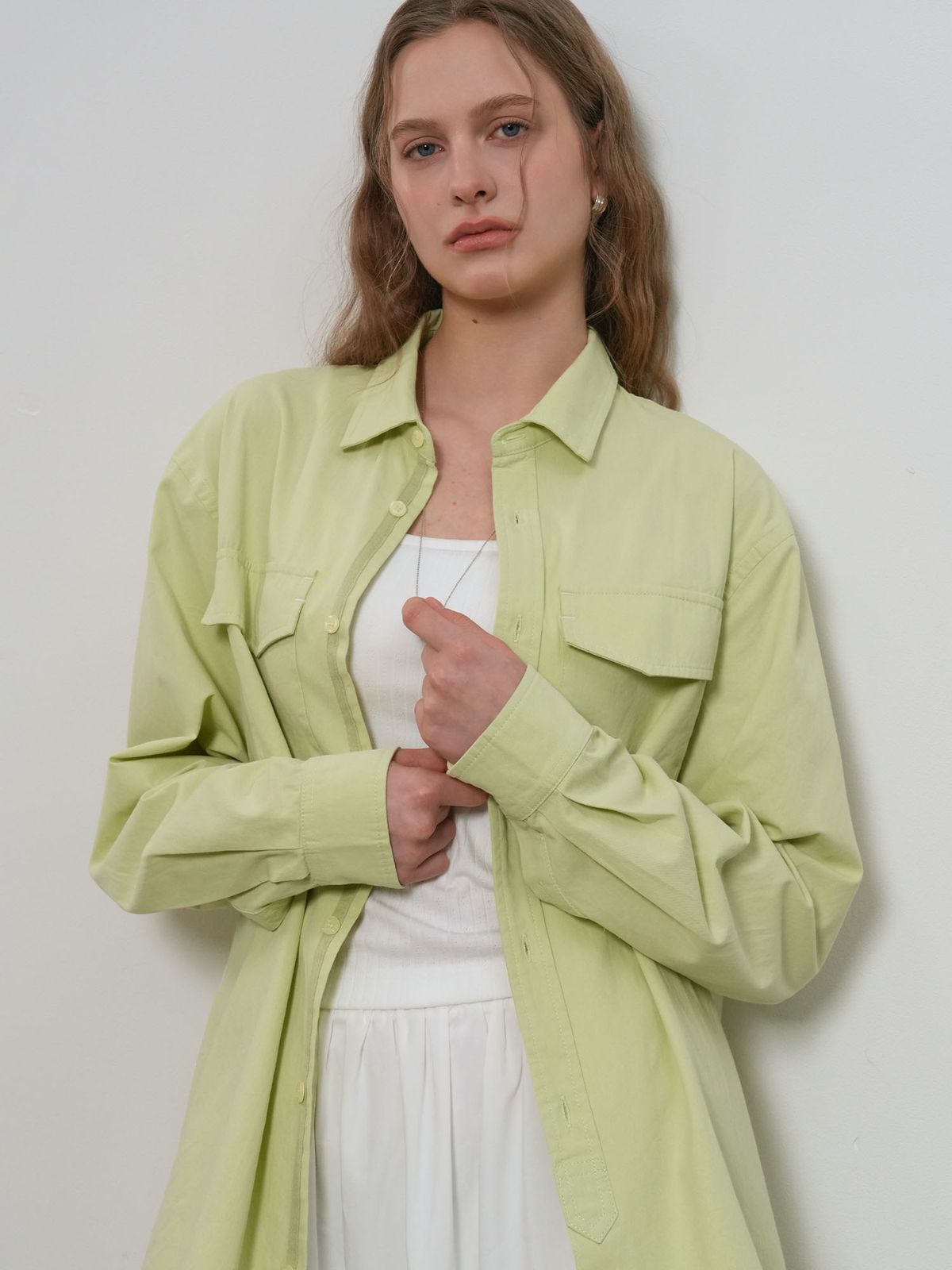 제너럴아이디어(GENERALIDEA) UNISEX 워시드 더블 포켓 셔츠 [LIME] / GF1USH002