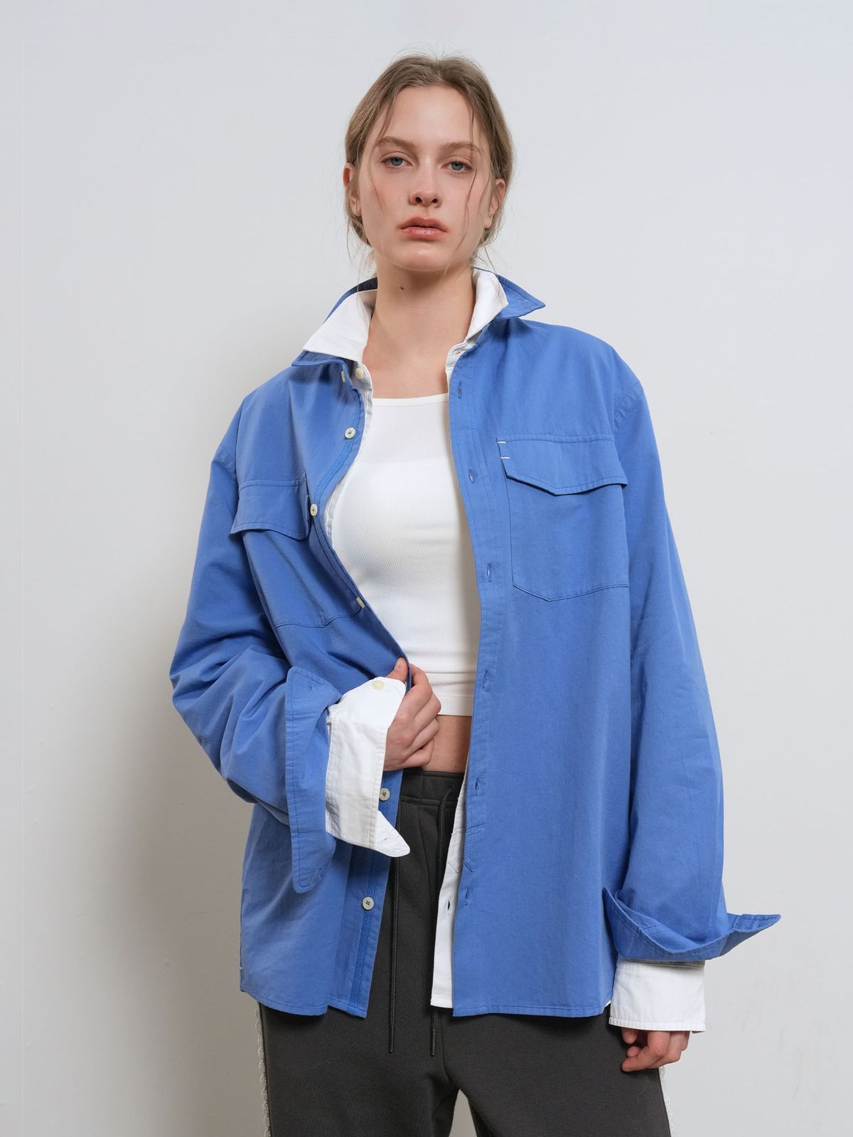 제너럴아이디어(GENERALIDEA) UNISEX 워시드 더블 포켓 셔츠 [BLUE] / GF1USH002