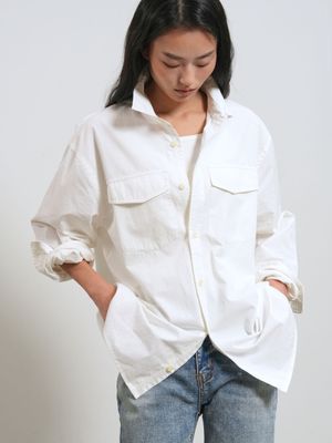 UNISEX 워시드 더블 포켓 셔츠 [WHITE] / GF1USH002