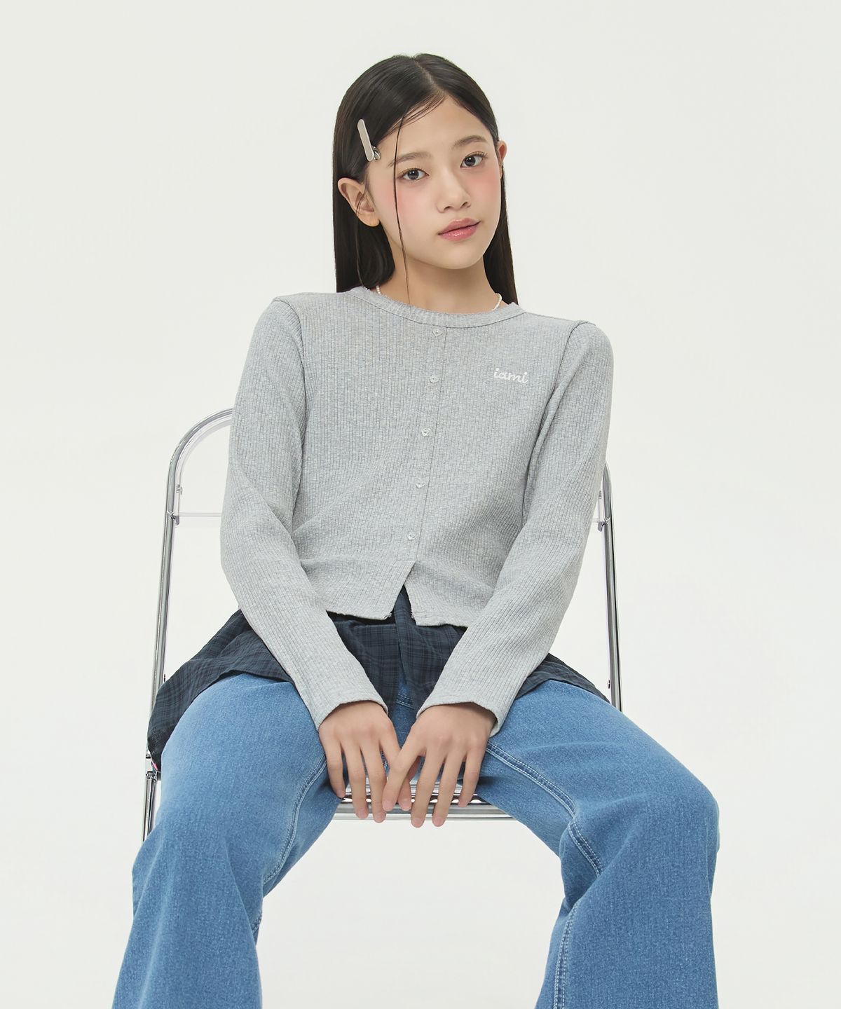 아이엠아이(IAMI) KM25376 주니어 골지 가디건형 버튼 티셔츠