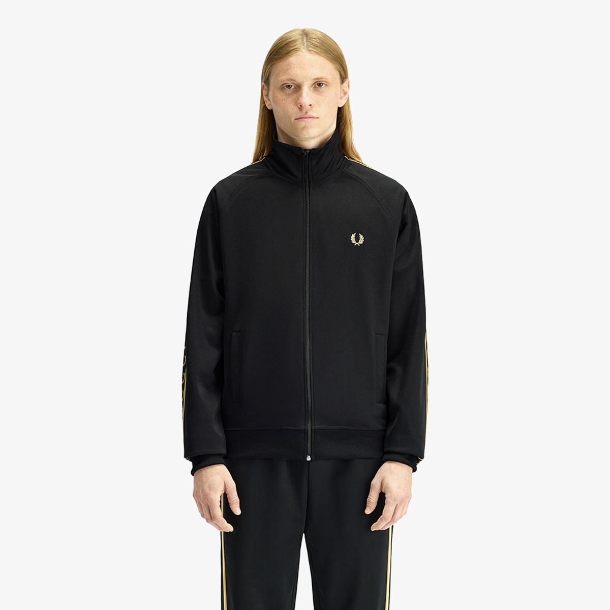 프레드페리(FRED PERRY) [Sport] 컨트라스트 테잎 트랙 재킷 - 블랙/샴페인 AFPM2615557-90A
