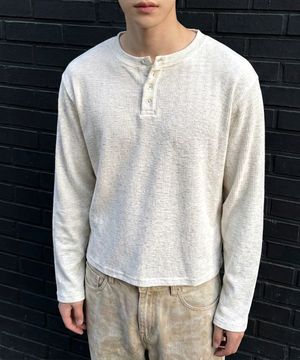 와플 크롭 헨리넥 티셔츠 아이보리