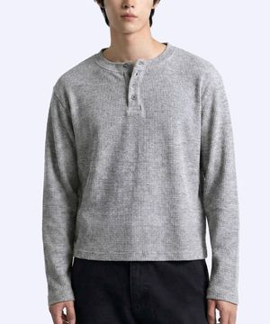 와플 크롭 헨리넥 티셔츠 멜란지
