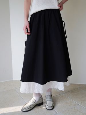 [리본슬릿/데일리] 보우 슬릿 맥시 스커트 (BLACK)