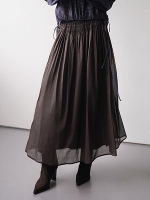 [셔링허리/체형보정] 셔링 허리 디테일 플레어 롱 스커트 (BROWN)