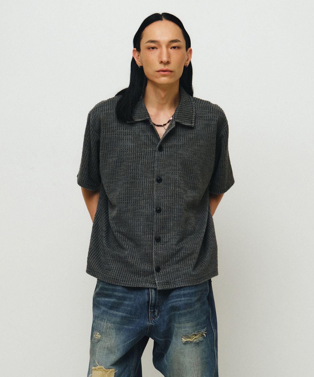 엔도어(ENDOOR) Blue Pin crochet 1/2 shirts (blue pin)
