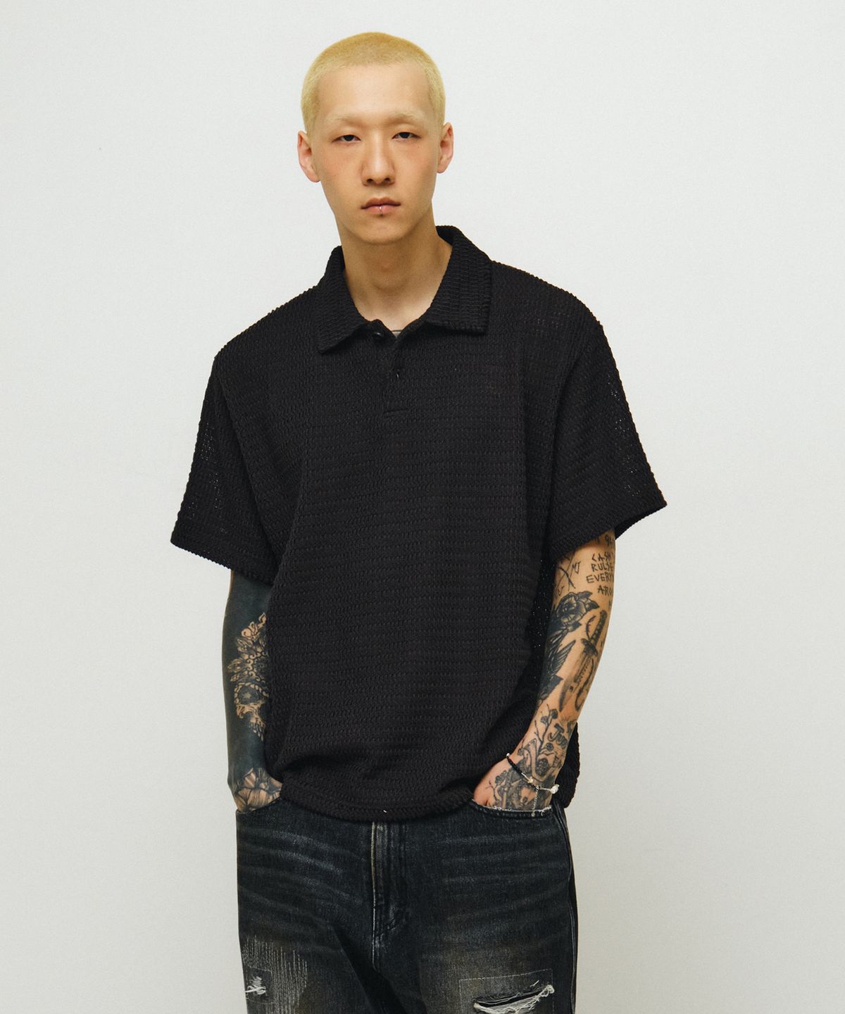 엔도어(ENDOOR) Edge Crochet 1/2 Polo Shirt (dark gray)